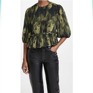 Ganni Women's Pleated Georgette Blouse